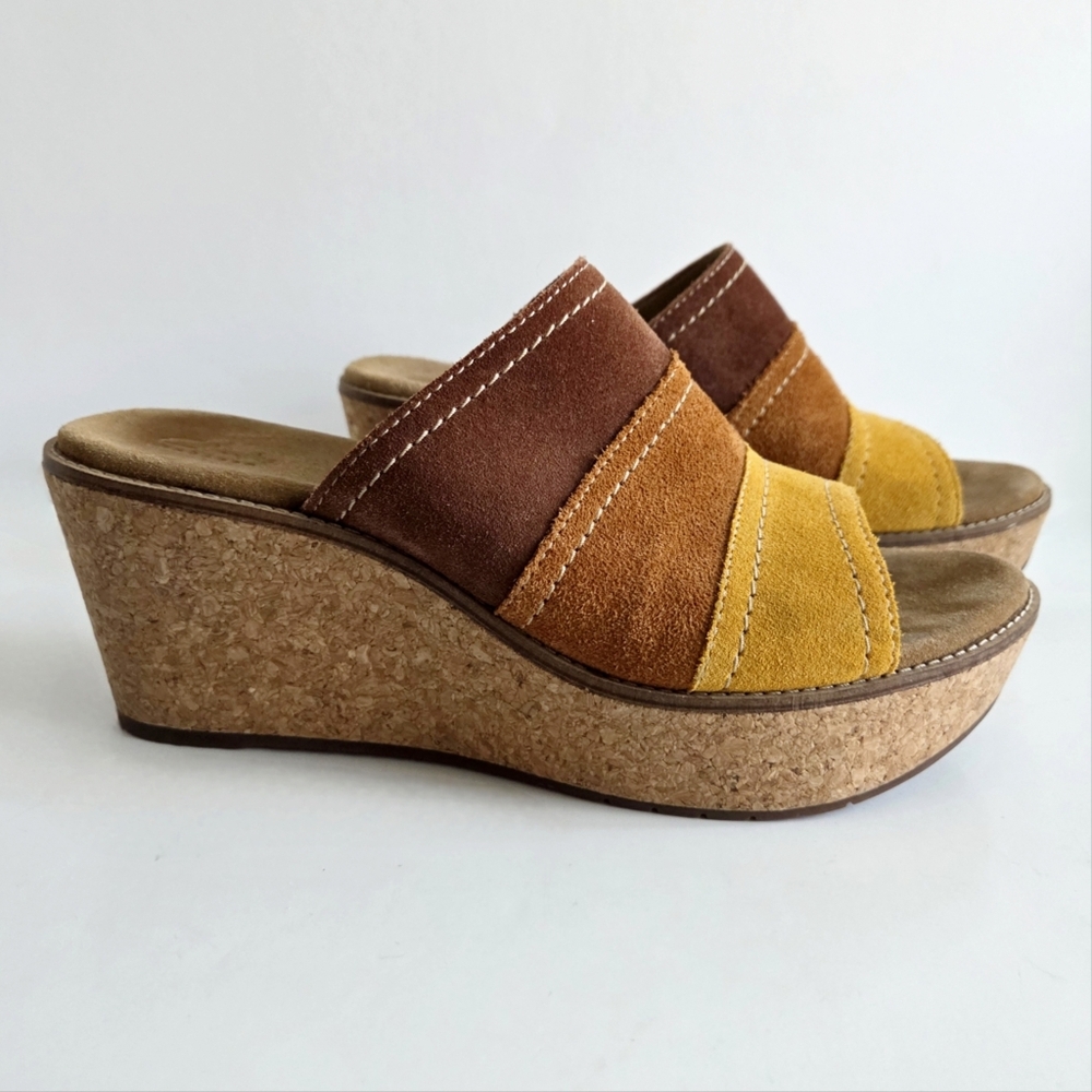 Clarks Artisan Platform Slip-On Wedges, Suede Sunset Colors, Size 10 - Picture 15 of 16